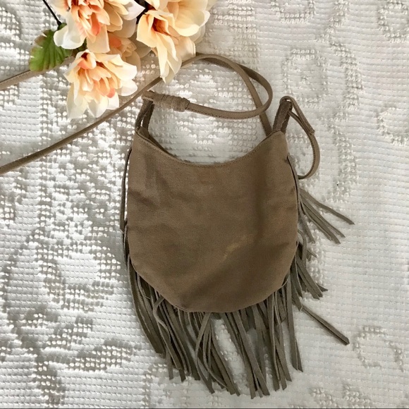 • Taupe Fringe Cross-Body Satchel • - Picture 3 of 6